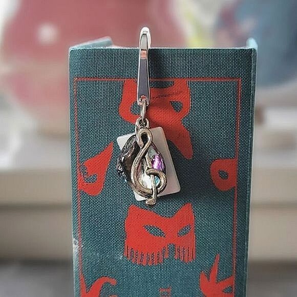 Vtg MOP & abalone silver tone metal charm bookmark - Picture 6 of 11